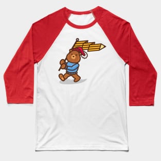 Pencil Bear with Flag Baseball T-Shirt